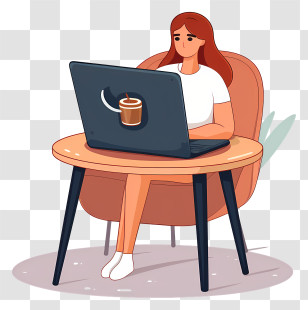 Woman Working On Laptop - Cartoon Woman Working On Laptop Transparent PNG
