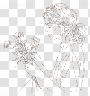 Woman - Artistic Sketch Of A Girl With Flowers Transparent PNG