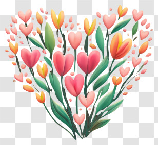 Pink And Orange Tulips - Heart-Shaped Flower Bouquet Illustration Transparent PNG