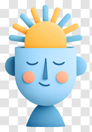 Bright Mind - Sun Inside Blue Head 3D Illustration Transparent PNG