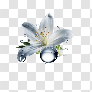 Water Drop
 - White Flower With Water Droplets Transparent PNG