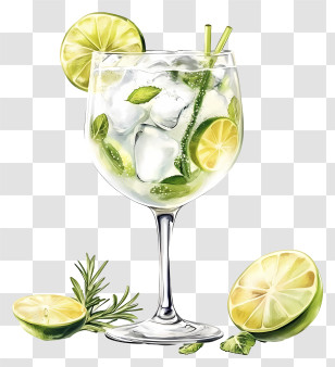 Gin Tonic Cocktail - Refreshing Cocktail With Lemon And Mint Transparent PNG