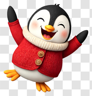 Cute Cartoon Penguin - Joyful Penguin In Red Coat Transparent PNG