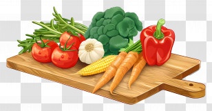 Vegetables On Cutting Board - Fresh Vegetables Arranged On Wooden Cutting Board Transparent PNG
