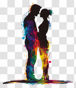 Couple Silhouette - Romantic Colorful Silhouette Couple Art Transparent PNG