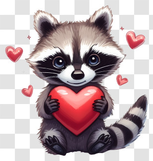 Valentine Raccoon - Cartoon Raccoon Holding Red Heart Transparent PNG