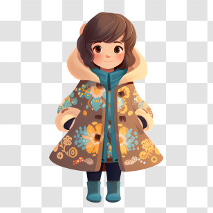 Winter Girl - Child In Winter Coat With Floral Pattern Transparent PNG