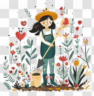 Gardening - Gardener With Flowers Transparent PNG
