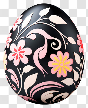 Hand Drawn Easter Egg - Decorative Black Easter Egg With Floral Patterns Transparent PNG