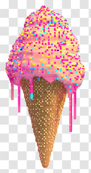 Melting Ice Cream - Pixelated Ice Cream Cone With Sprinkles Transparent PNG