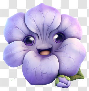 3d Cartoon Flowers - Purple Smiling Flower Cartoon Transparent PNG