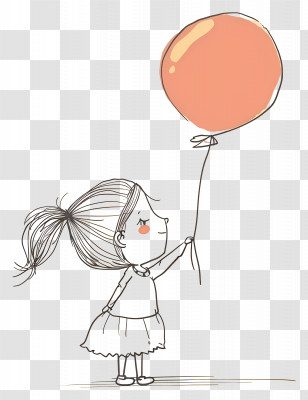 Little Girl - Girl Holding Orange Balloon Transparent PNG