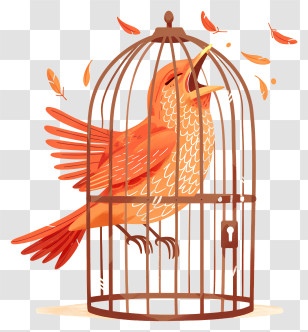 Bird In Cage - Orange Bird In A Cage Transparent PNG