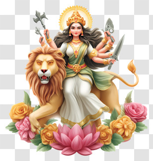 Chandraghanta - Goddess On Lion Transparent PNG