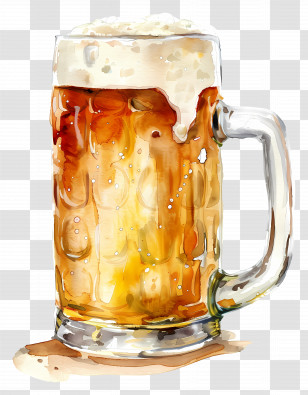 Beer - Beer Mug With Foam In Watercolor Style Transparent PNG