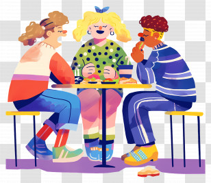 Eating Fast Food - Cartoon People Enjoying Meal Together Transparent PNG