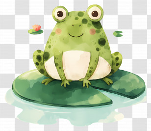 Cute Green Frog - Cute Green Frog Sitting On A Lily Pad Transparent PNG