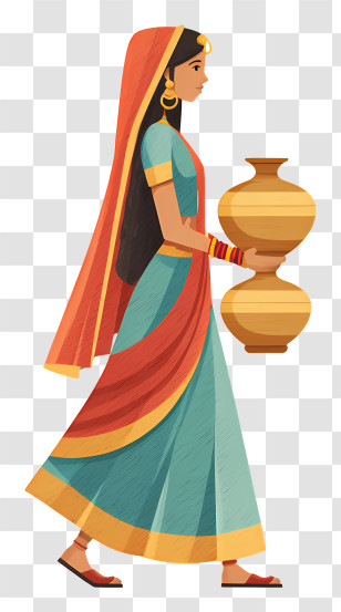 Rajasthani Woman Carrying Pots - Traditional Woman Carrying Pots Transparent PNG