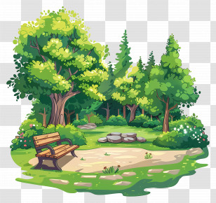 Park Landscape - Peaceful Park Scenery With A Bench Transparent PNG