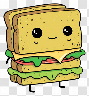 Cartoon Sandwich With Smile - Smiling Cartoon Sandwich Illustration Transparent PNG