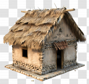 Indian Mud Hut House - Rustic Thatched Roof Stone Hut Transparent PNG