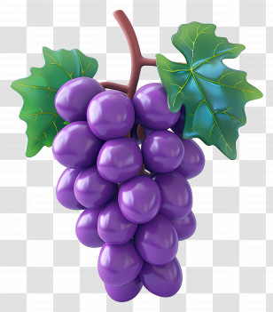 Bunch Of Grapes - Purple Grapes With Green Leaves Transparent PNG