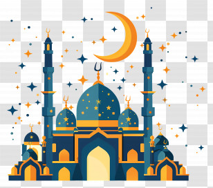 Islamic New Year - Beautiful Mosque Illustration With Crescent Moon For Islamic New Year Transparent PNG