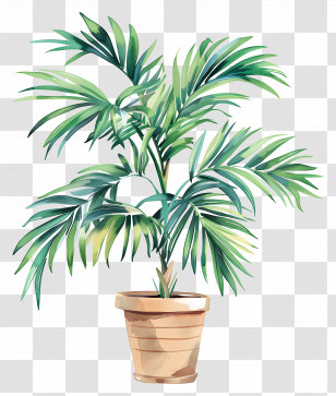 Potted Palm Tree - Green Potted Plant With Tropical Leaves Transparent PNG