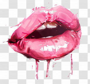 Pink Kiss Mark - Bold And Glossy Pink Lips Painting Transparent PNG