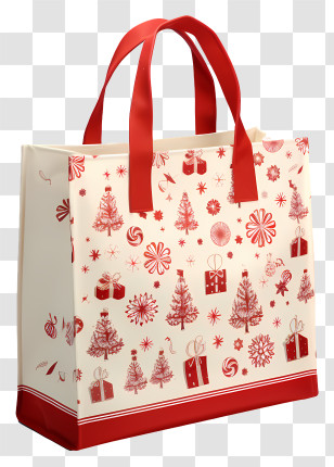 Red And White Shopping Bag - White Bag With Red Holiday Patterns Transparent PNG
