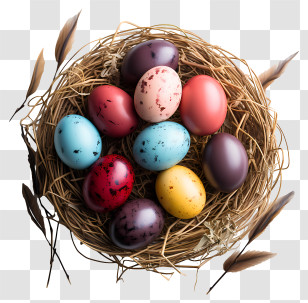 Easter Eggs In Basket - Colorful Eggs In Bird Nest Transparent PNG