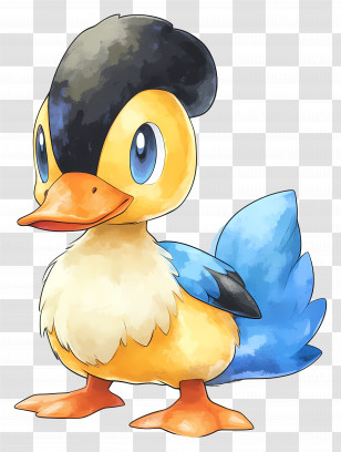 Cartoon Duck - Cute Blue And Yellow Cartoon Duck Character Transparent PNG
