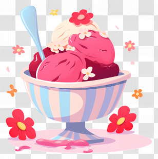 National Sundae Day - Colorful Ice Cream Bowl With Floral Garnish Transparent PNG