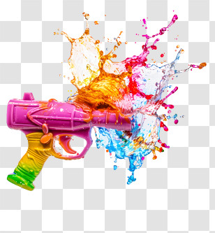 Songkran - Colorful Water Gun With Splashes Of Paint Transparent PNG
