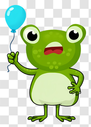 Cartoon Frog - Green Frog With Blue Balloon Transparent PNG