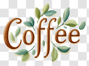Coffee Logo - Coffee Word Art With Leaves Transparent PNG