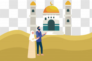 Eid Ul Adha - Couple Praying In Front Of Mosque Transparent PNG