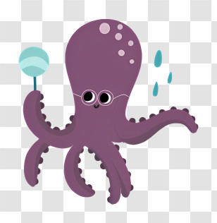 Octopus - Cute Purple Octopus Cartoon Transparent PNG