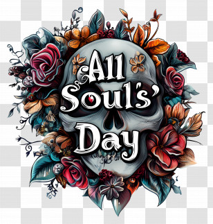 All Souls Day - Artistic Skull With Colorful Flowers Transparent PNG