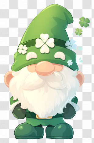 St Patricks Day Gnome - Green Gnome With Clover Illustration Transparent PNG