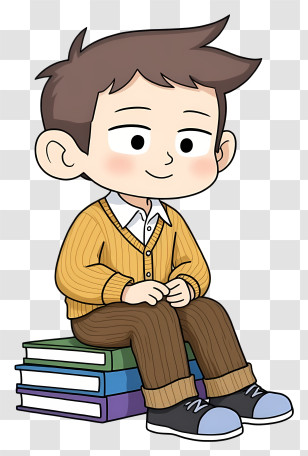 Boy Sitting On Books - Boy Sitting On Books In Cartoon Style Transparent PNG