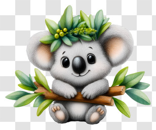 Cute Koala Handdrawn - Cute Koala With Leaves Transparent PNG