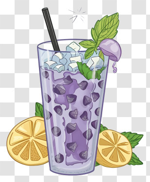 Blue Drink - Bubble Tea With Lemon And Mint Illustration Transparent PNG