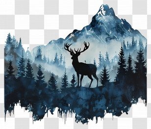 Deer Silhouette - Majestic Deer In Forest Landscape Transparent PNG