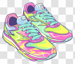 Nike Shoes - Colorful Neon Running Shoes Illustration Transparent PNG