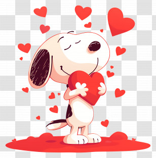 Snoopy Love - Dog Hugging A Heart With Red Hearts Background Transparent PNG
