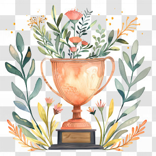Trophy - Artistic Trophy Surrounded With Flowers Transparent PNG