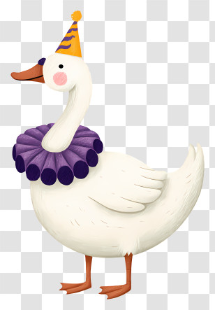 Cute White Swan - Goose With Party Hat And Ruffle Transparent PNG