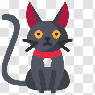 Halloween Cat - Black Cat With Red Collar Transparent PNG