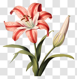 Pink Lily - Beautiful Red Lily Flower With Bud Transparent PNG